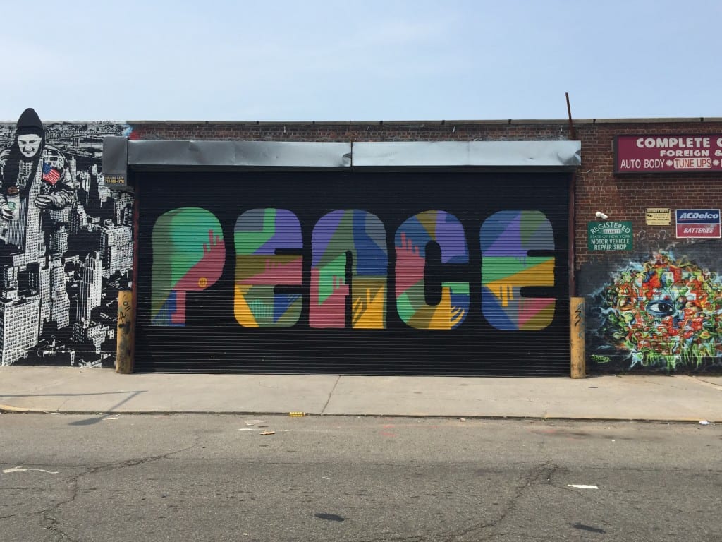 Welling Court 2015: Art by Icy and Sot (left), PEACE (center), John Brainier (right) (photo credit: Mary Alice Franklin)