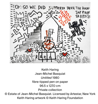 Keith Haring, Jean-Michel Basquiat "Untitled" (1980). Fiber-tipped pen on paper, 96.5x127.0 cm. Private collection. 