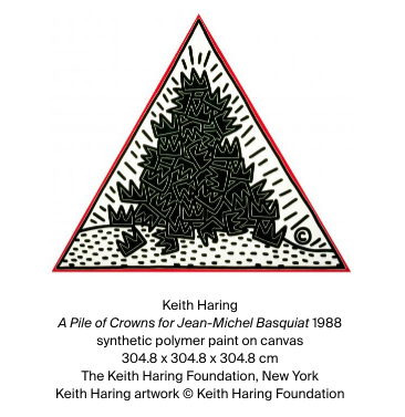 Keith Haring, "A Pile of Crowns for Jean-Michel Basquiat" (1988). Sunthetic polymer paint on canvas. The Keith Haring Foundation